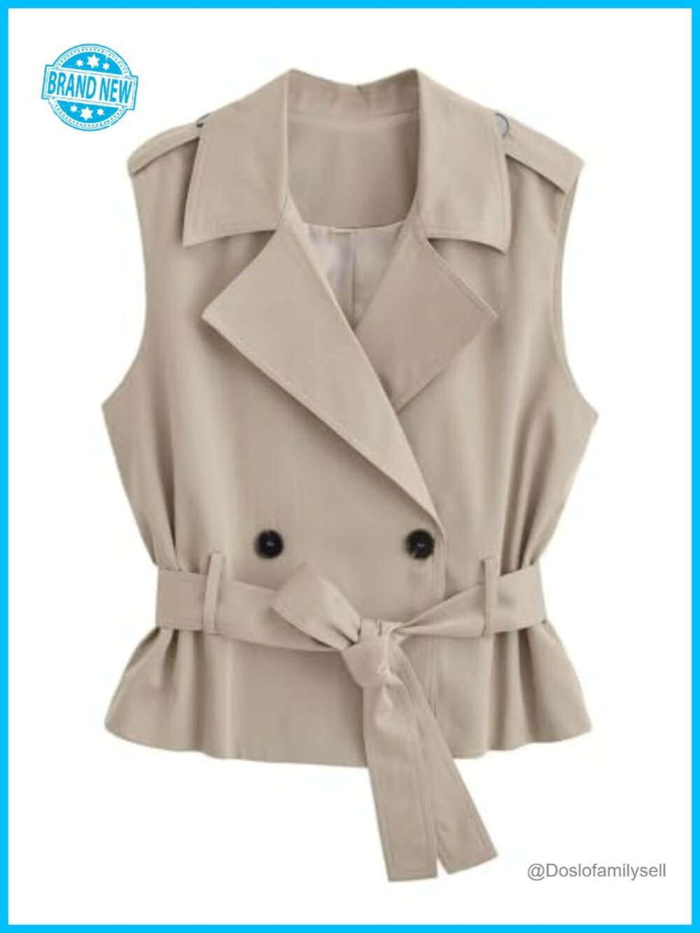 Women Trench Vest Sleeveless Double Breasted Belted Lightweight Jacket